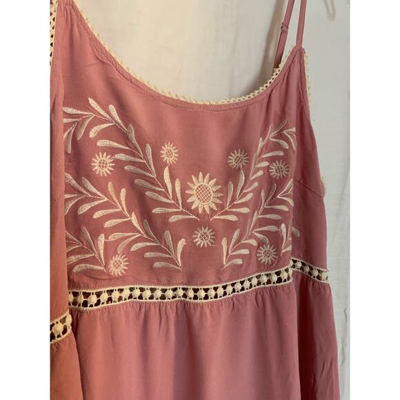 Esley Embroidered Rayon Pink Strappy Large Women's Spring Maxi Dress NWOT - Picture 2 of 8